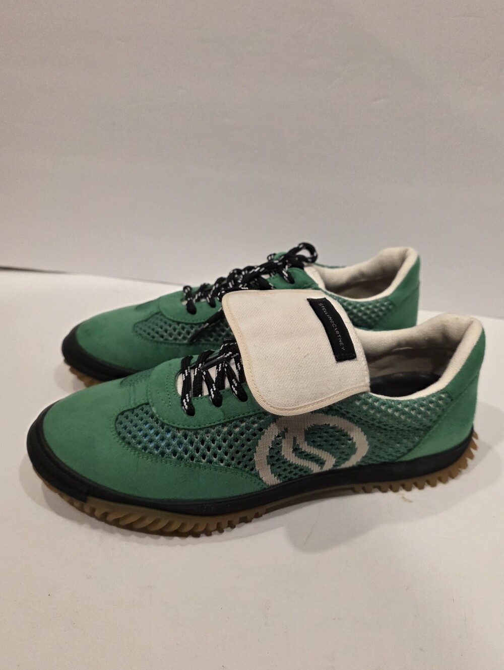 Stella McCartney Green Mesh Suede Ripple Sole Sneakers Shoes EU 37 US 7 Italy